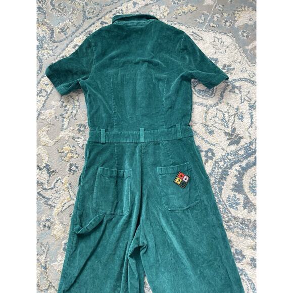 LAZY OAF Green Corduroy Wide Crop Leg Boilersuit Jumpsuit - Sz 6 - Picture 8 of 11